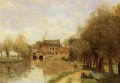 Arleux du Nord die Drocourt Mühle auf dem Sensee plein air Romantik Jean Baptiste Camille Corot